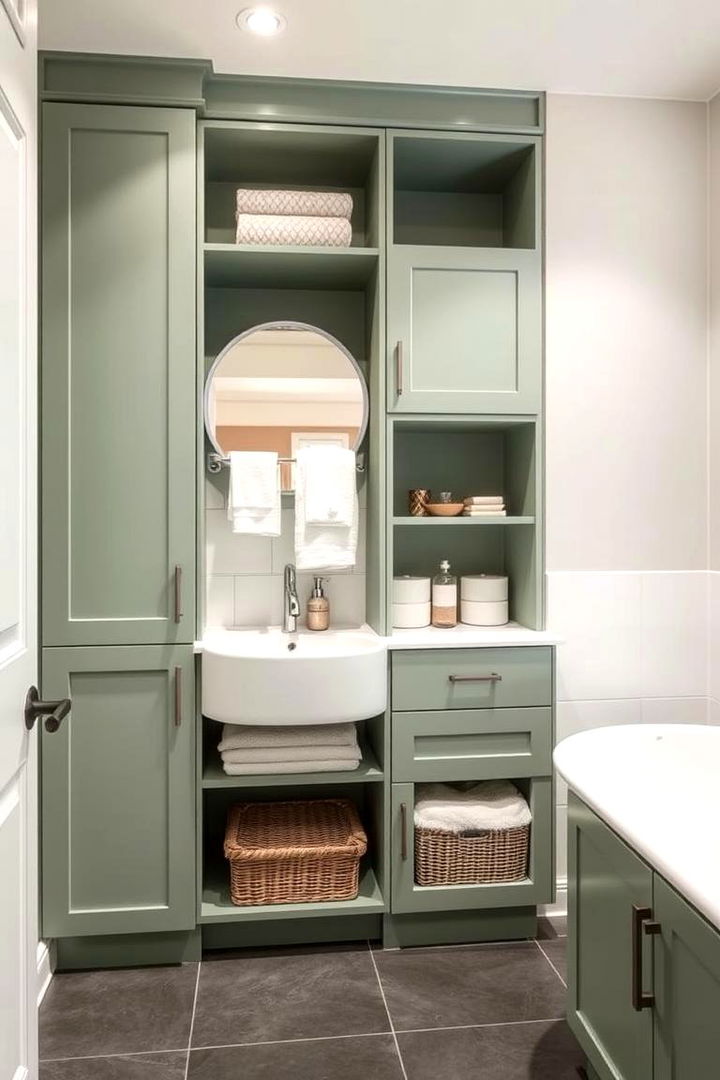 Organized Storage Options - 22 Sage Green and Cream Bathroom Ideas
