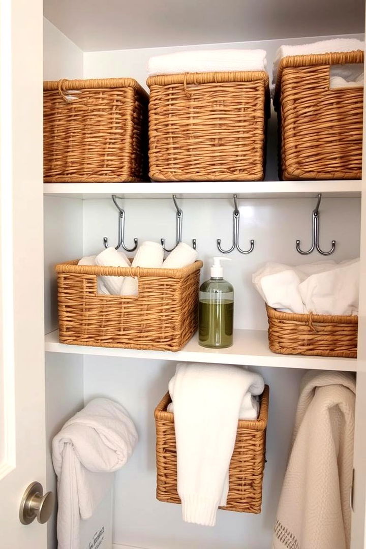 Organizing Tools Baskets and Hooks - 22 Bathroom Closet Ideas