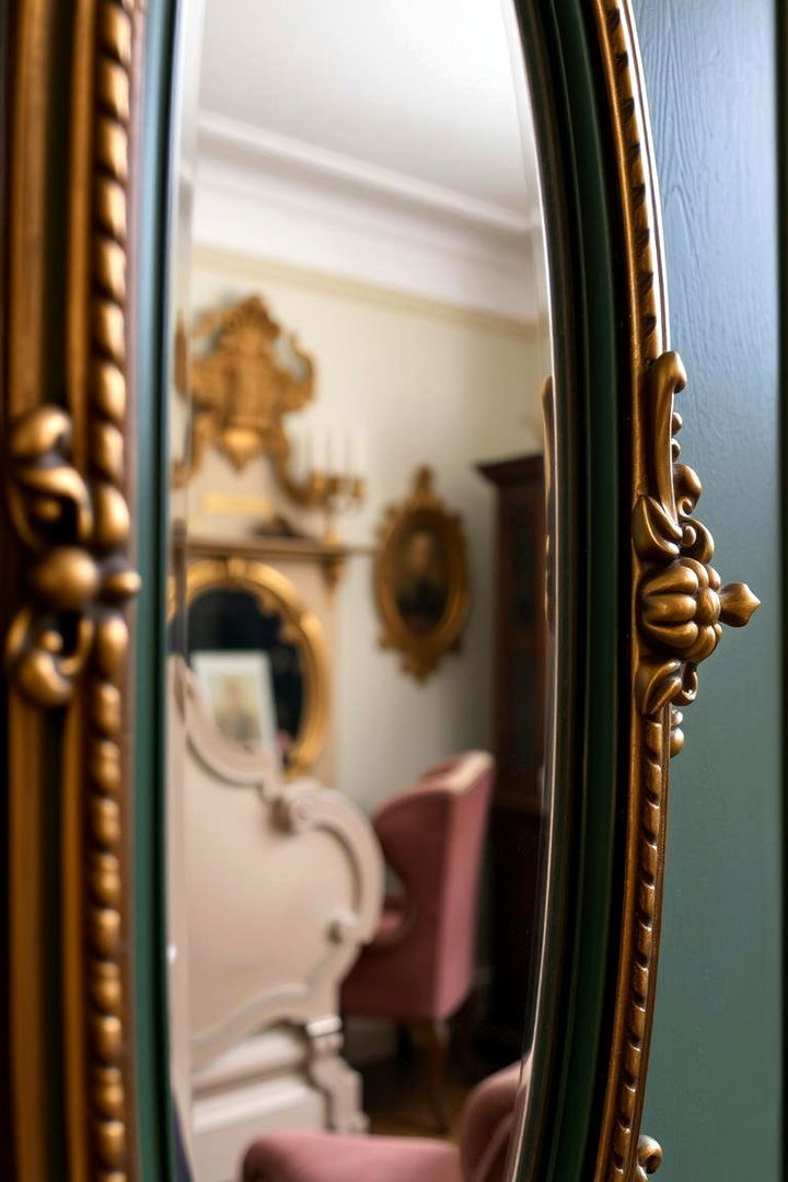 Ornate Gilded Mirrors with Dark Green Frames - 22 Victorian Dark Green Living Room Ideas