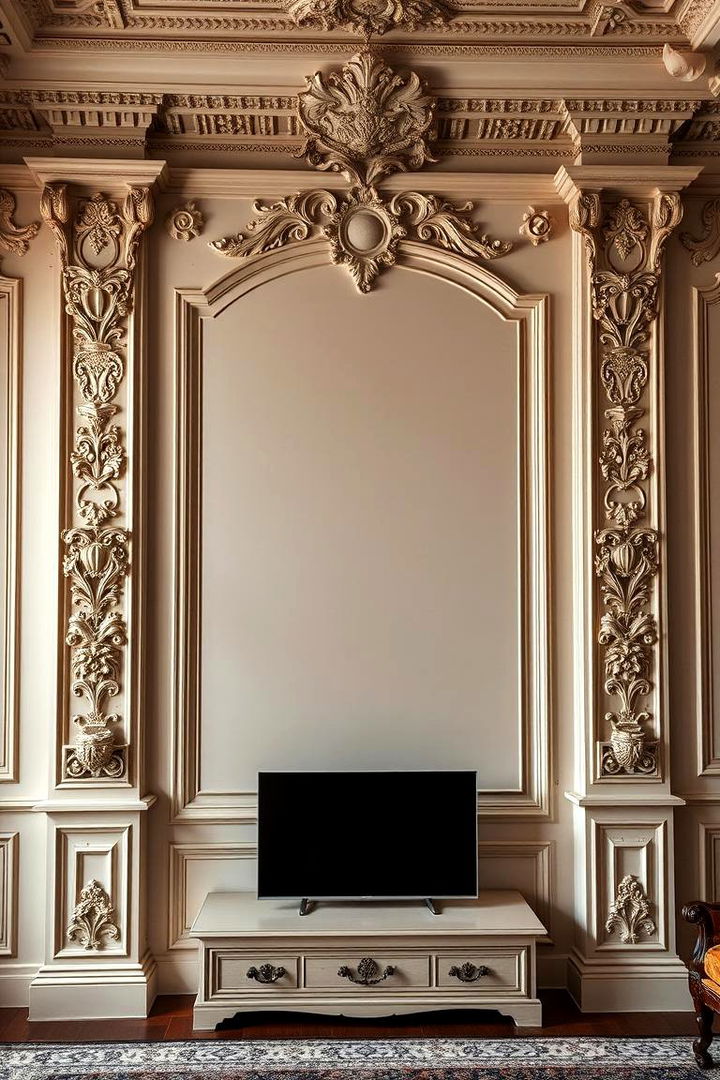 Ornate Molded Accent Wall - 22 Tv Accent Wall Ideas