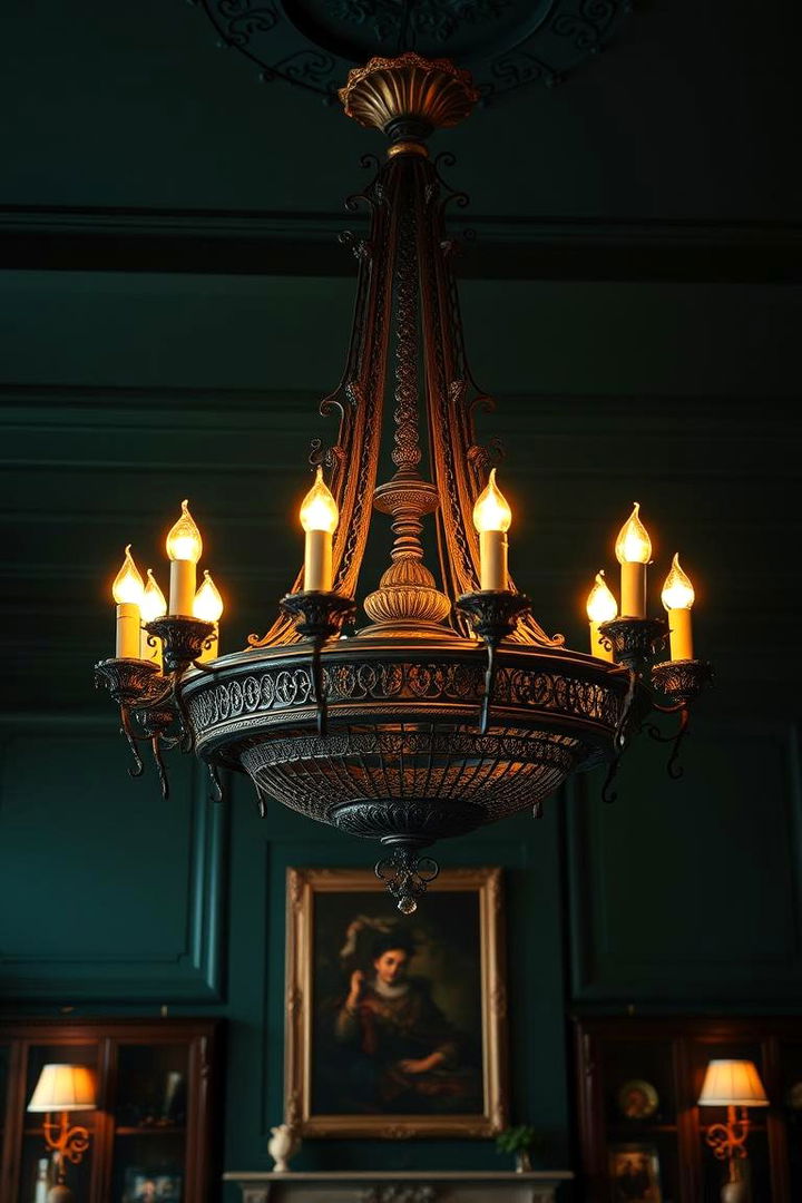 Ornate Victorian Chandeliers and Ambient Lighting - 22 Victorian Dark Green Living Room Ideas