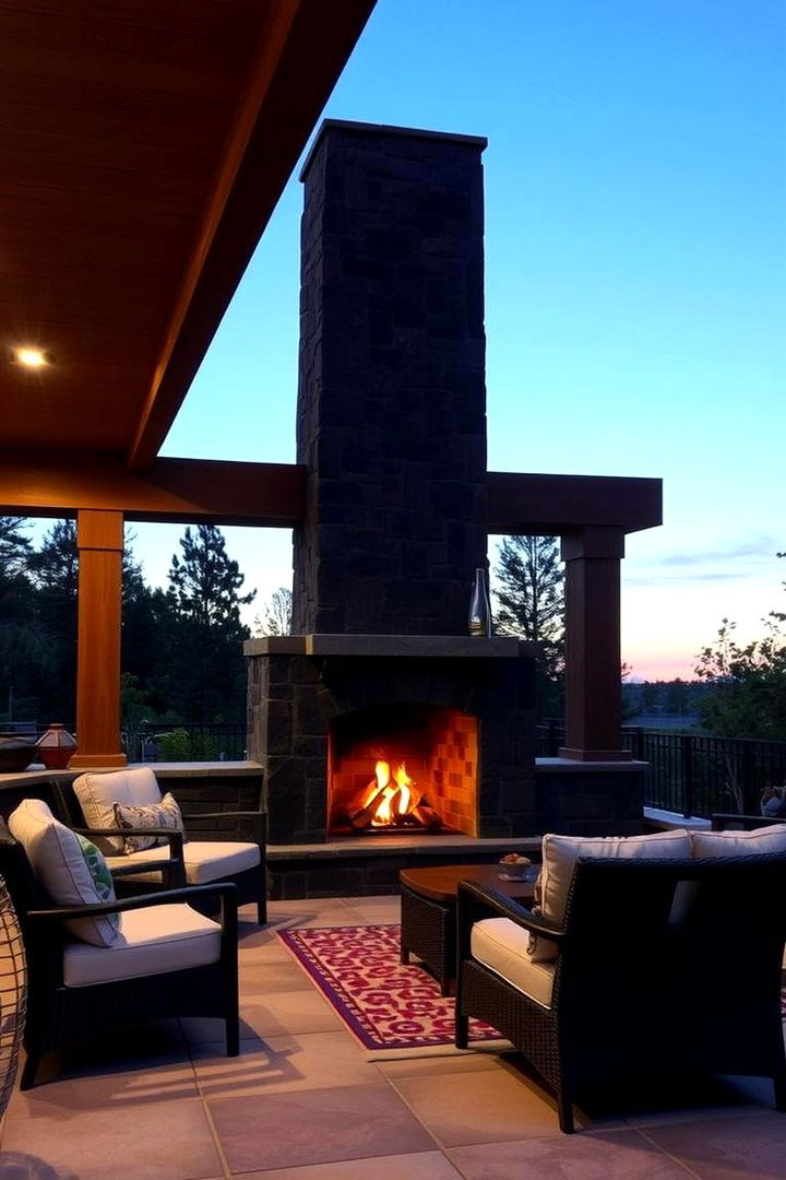 Outdoor Black Stone Fireplace Oasis - 22 Black Stone Fireplace Ideas