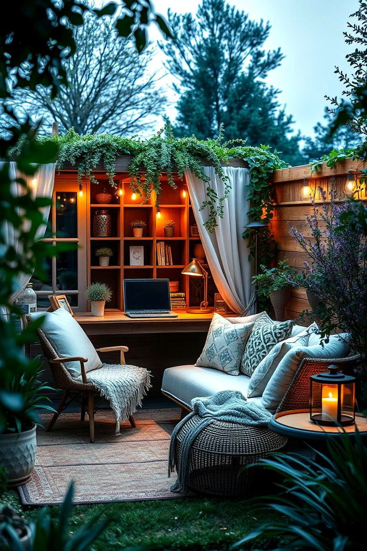 Outdoor Cozy Office Nook - 22 Garden Office Ideas