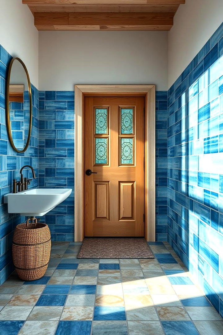 Outdoor Inspired Blue Tiles for Coastal Serenity - 22 Mudroom Tile Floor Ideas
