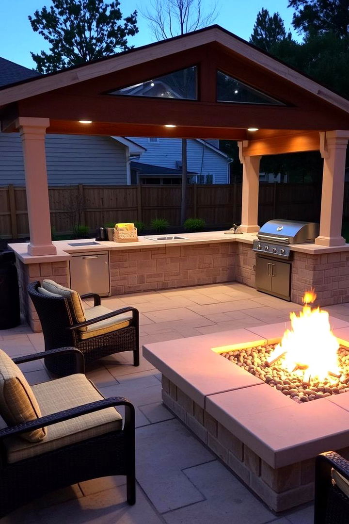 Outdoor Kitchen Integration - 22 Concrete Paver Patio Fire Pit Ideas