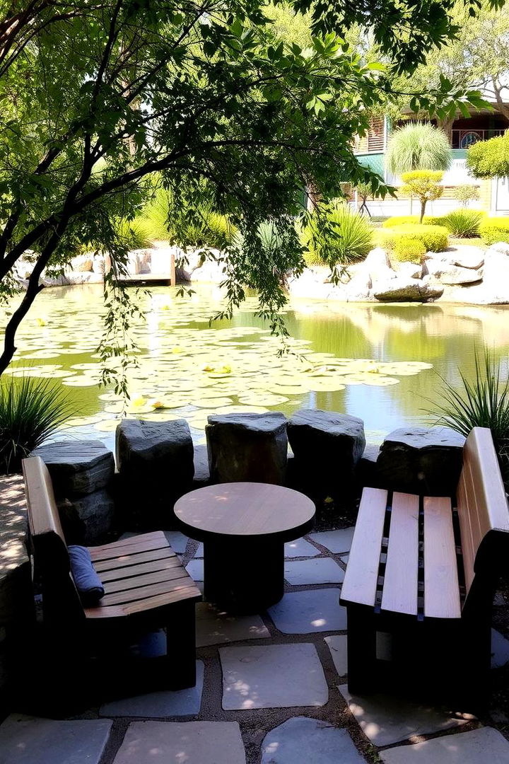 Outdoor Seating Serenity - 22 Pond Landscaping Ideas