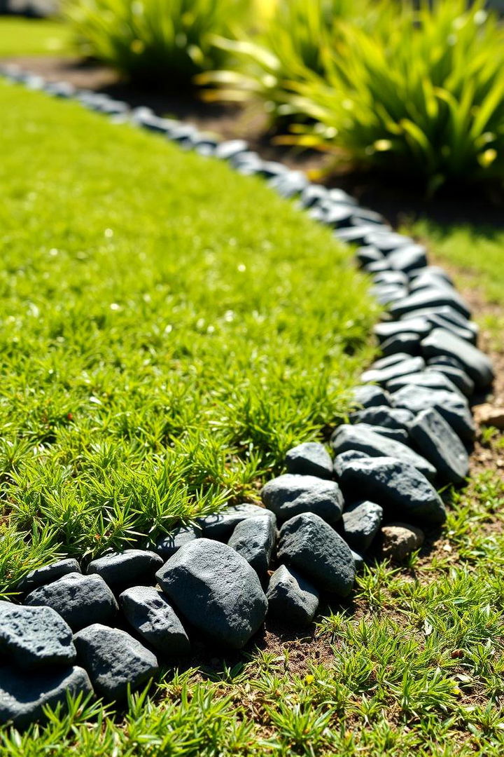 Outlining Lawn Edges with Black River Rock - 22 Black River Rock Landscaping Ideas