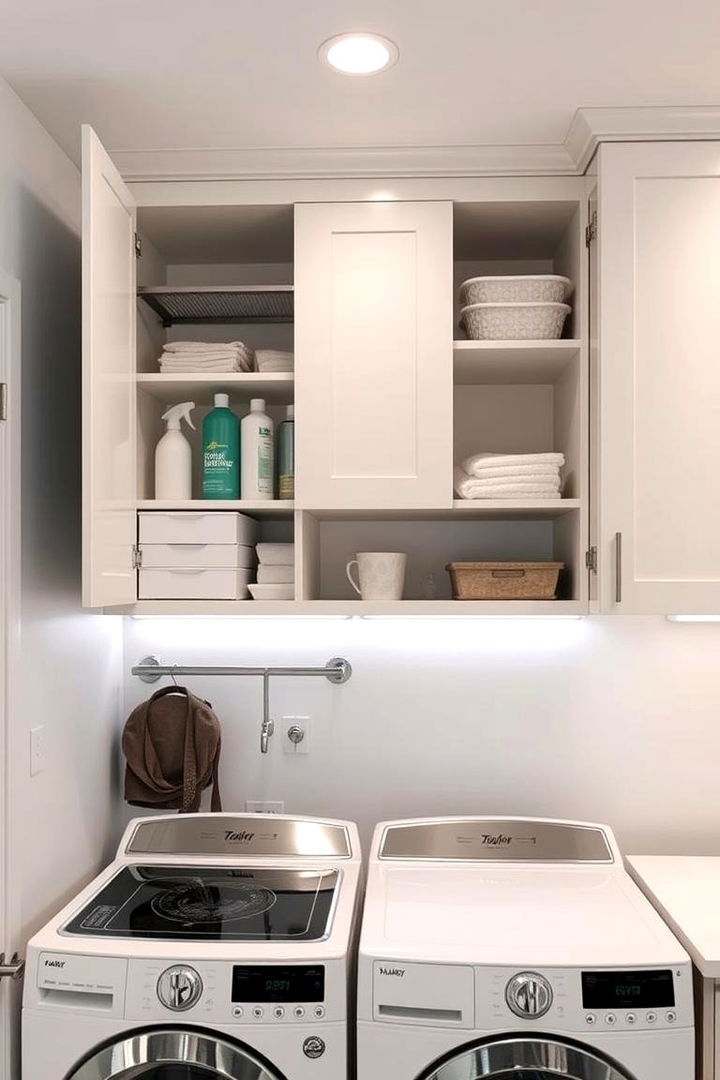 Overhead Cabinet Storage - 22 Stackable Laundry Room Ideas