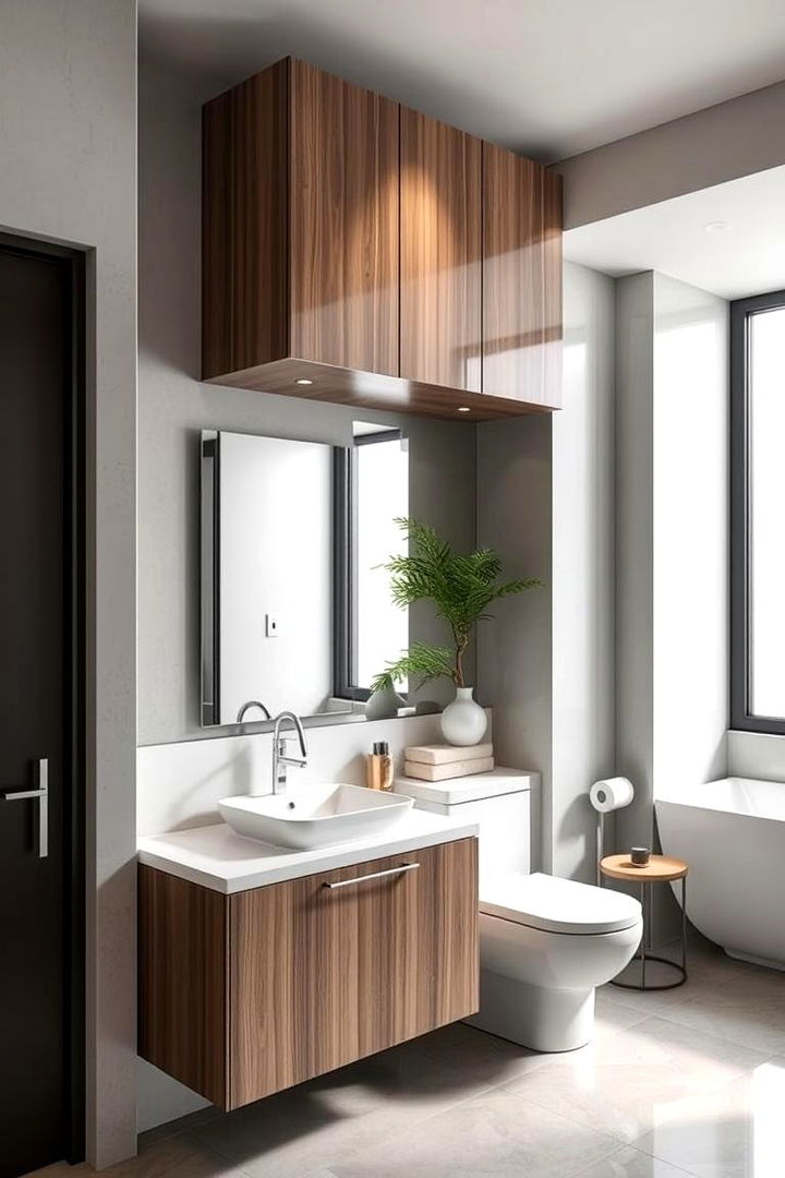 Overhead Cabinets for Elevated Storage - 22 Bathroom Wall Storage Ideas