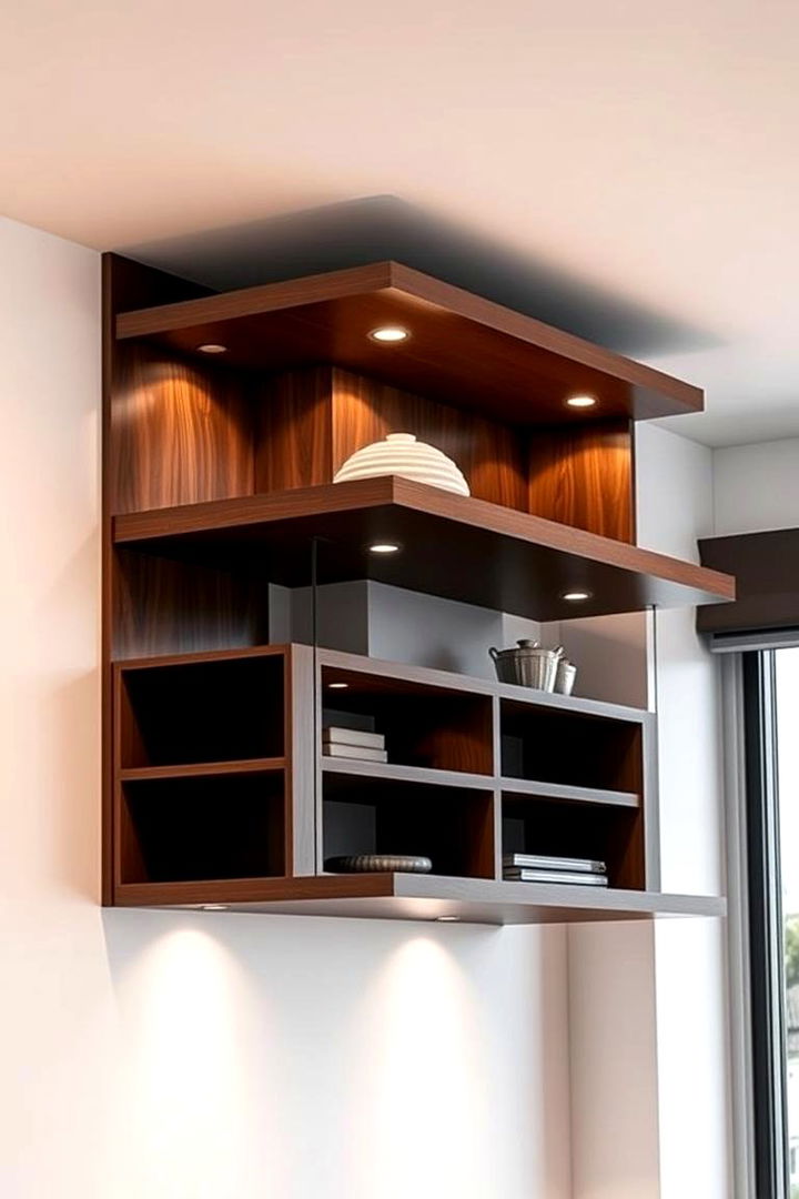 Overhead Corner Shelf with Hidden Storage - 22 Corner Shelf Ideas