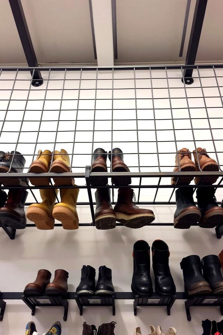 Overhead Grid Iron Boot Racks - 22 Boot Storage Ideas