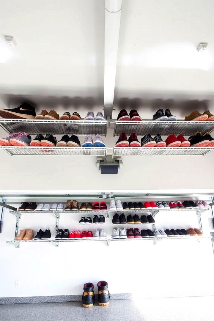 Overhead Shoe Shelves - 22 Garage Shoe Storage Ideas