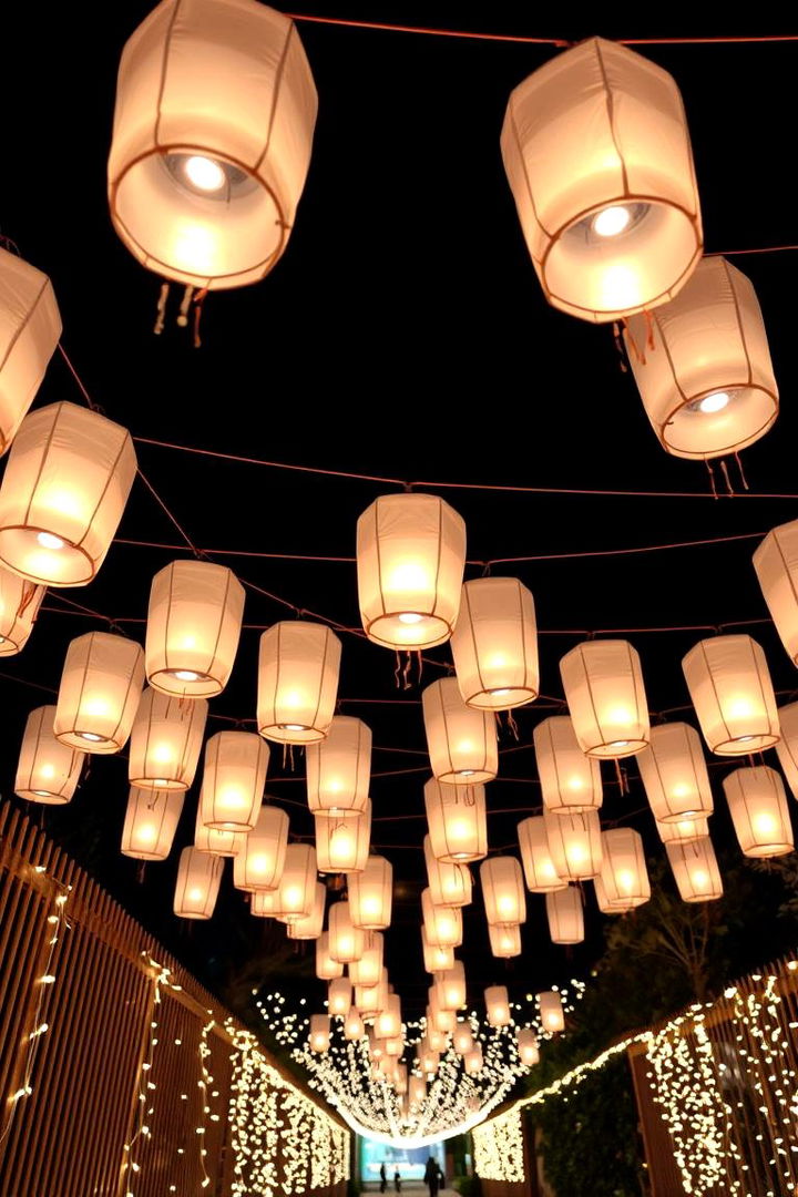 Overhead Sky Lanterns - 22 Fence Lighting Ideas