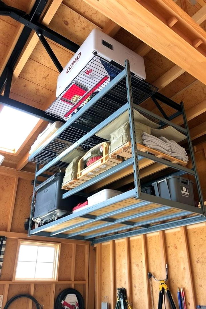Overhead Storage Racks - 22 Shed Organization Ideas