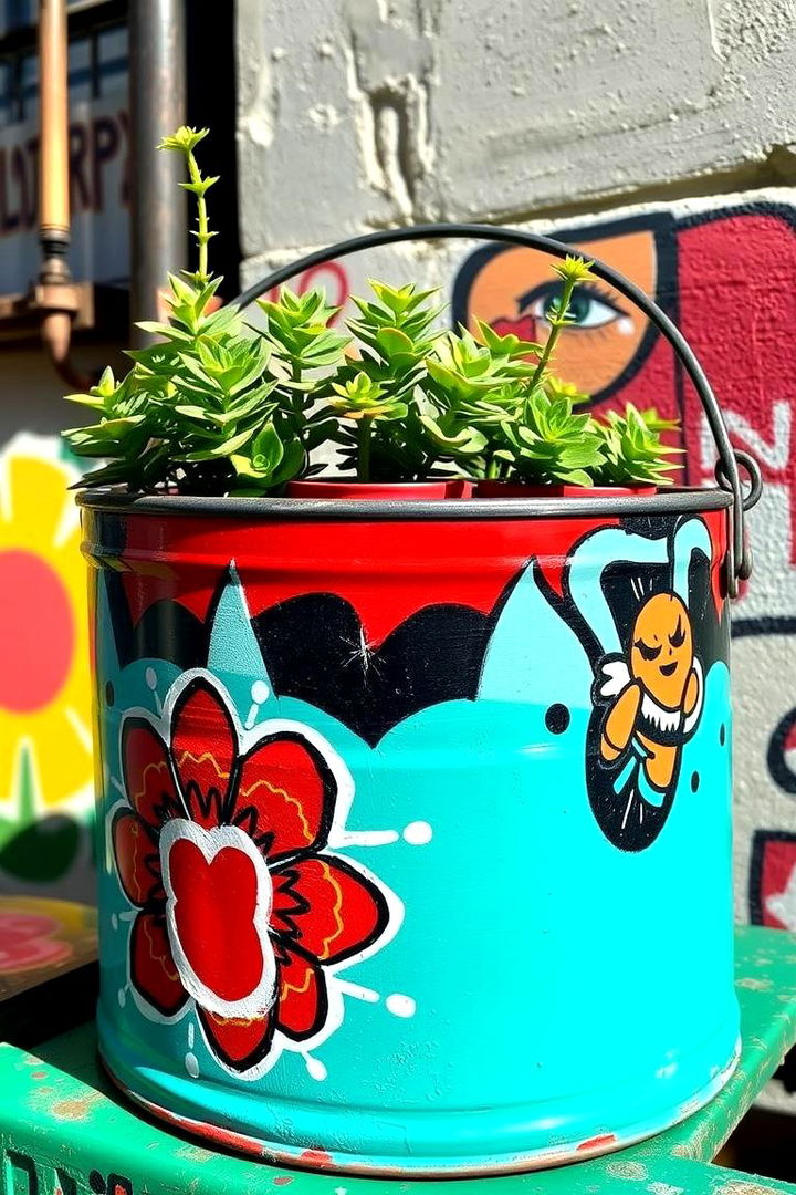 Painted Iron Bucket Accents - 22 Fairy Garden Container Ideas