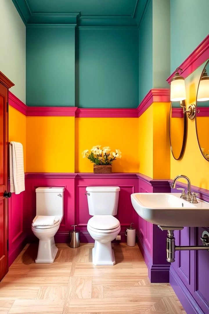 Painted Wainscoting with Bold Colors - 22 Bathroom Wainscoting Ideas