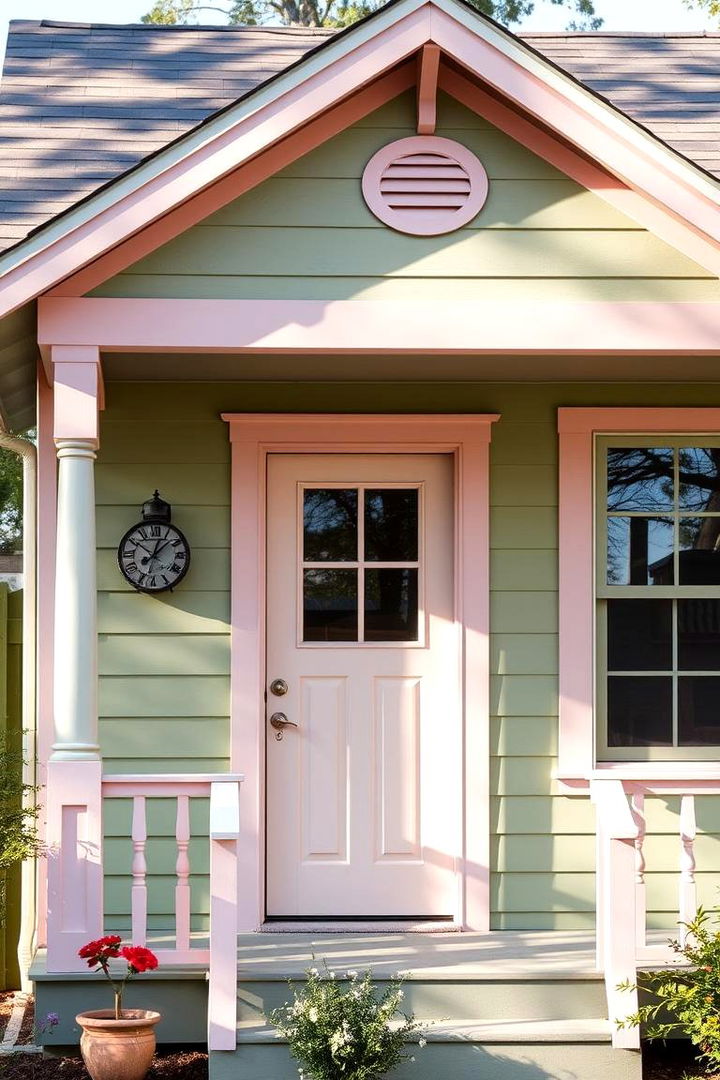 Pastel Pink Highlights - 22 Exterior House Color Schemes With Sage Green Siding
