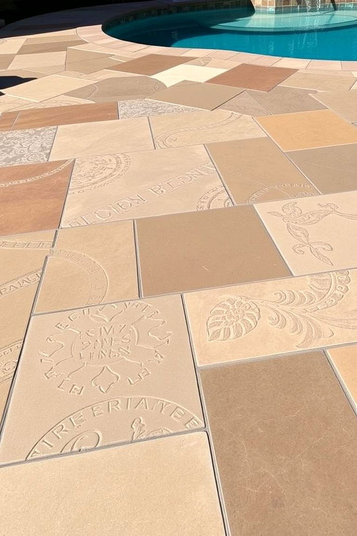 Pattern Variations with Impressions - 22 Stamped Concrete Pool Deck Ideas