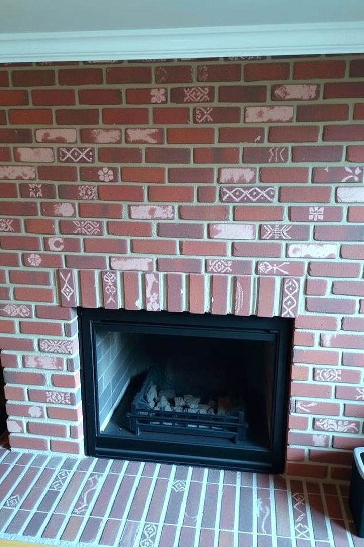 Patterned Accent - 22 Painted Brick Fireplace Ideas
