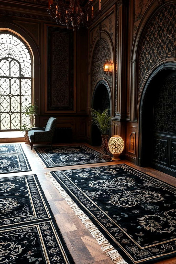 Patterned Black Floor Rugs - 22 Black Floor Bedroom Ideas