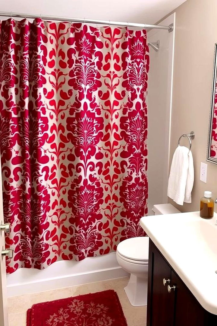Patterned Burgundy Shower Curtain - 22 Burgundy Bathroom Ideas
