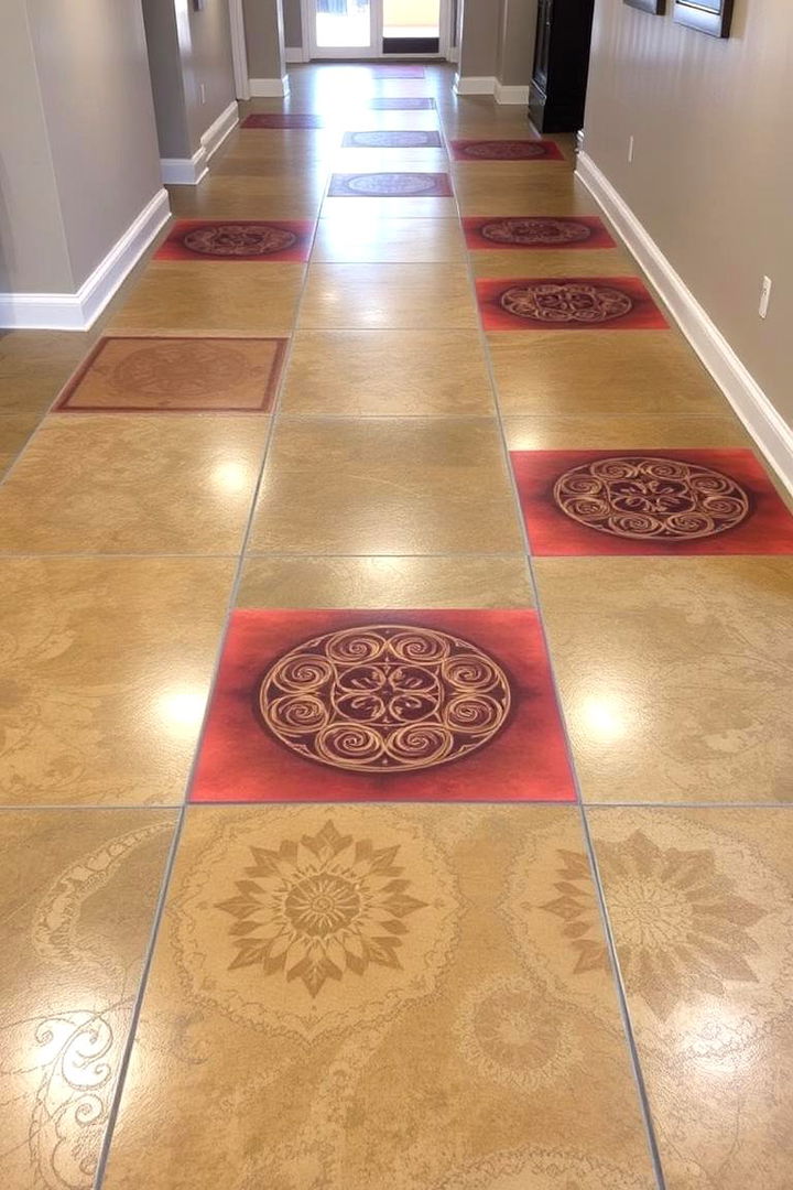Patterned Concrete Floors with Mats - 22 Concrete Basement Floor Ideas