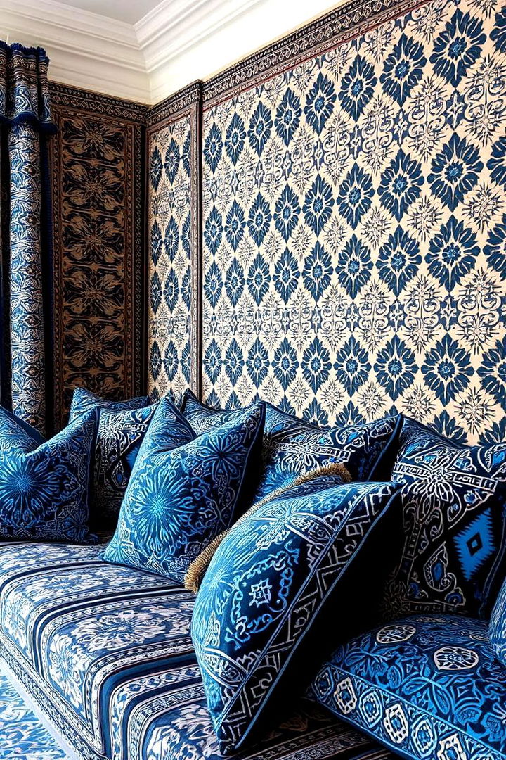 Patterned Contrasts to Enhance Depth - 22 Black and Blue Bedroom Ideas