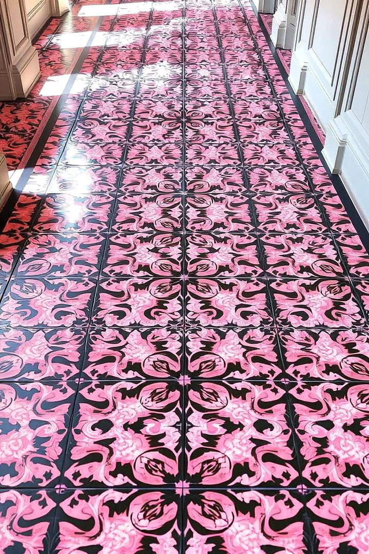 Patterned Floor Concepts - 22 Pink and Black Bathroom Ideas