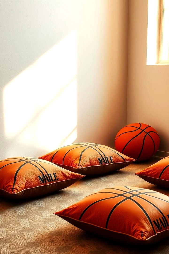 Patterned Floor Cushions - 22 basketball room decor ideas