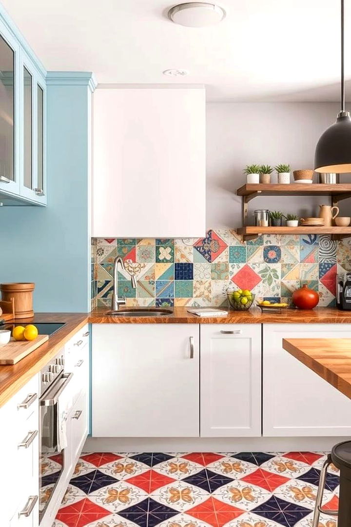 Patterned Floor Tile Fusion - 22 Modern Kitchen Backsplash Ideas