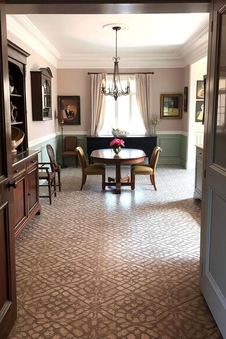 Patterned Flooring Elegance - 22 Parisian Dining Room Ideas