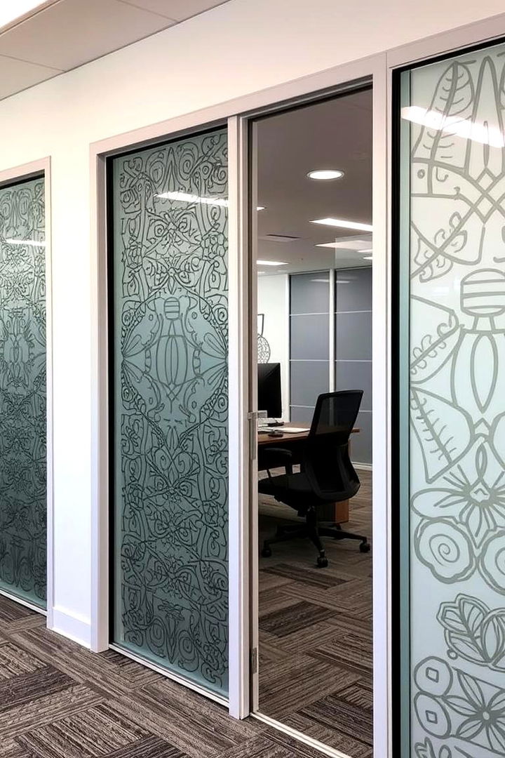 Patterned Glass Doors with Artistic Designs for Visual Impact - 22 Home Office Door Ideas