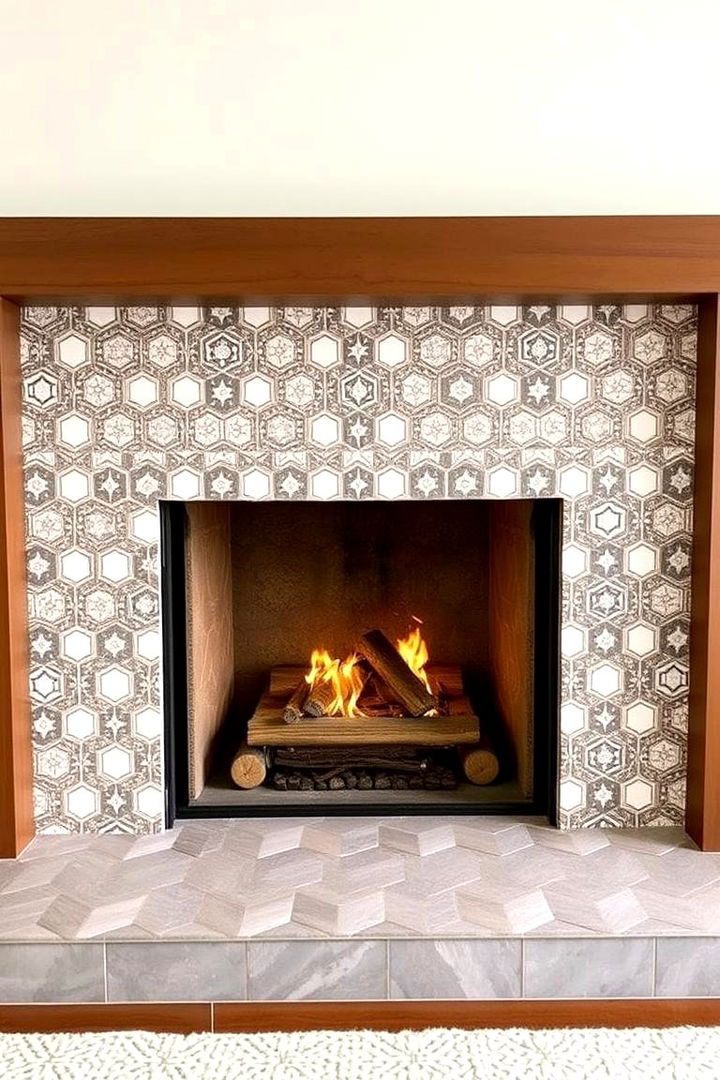 Patterned Hexagon Appeal - 22 Farmhouse Fireplace Tile Ideas