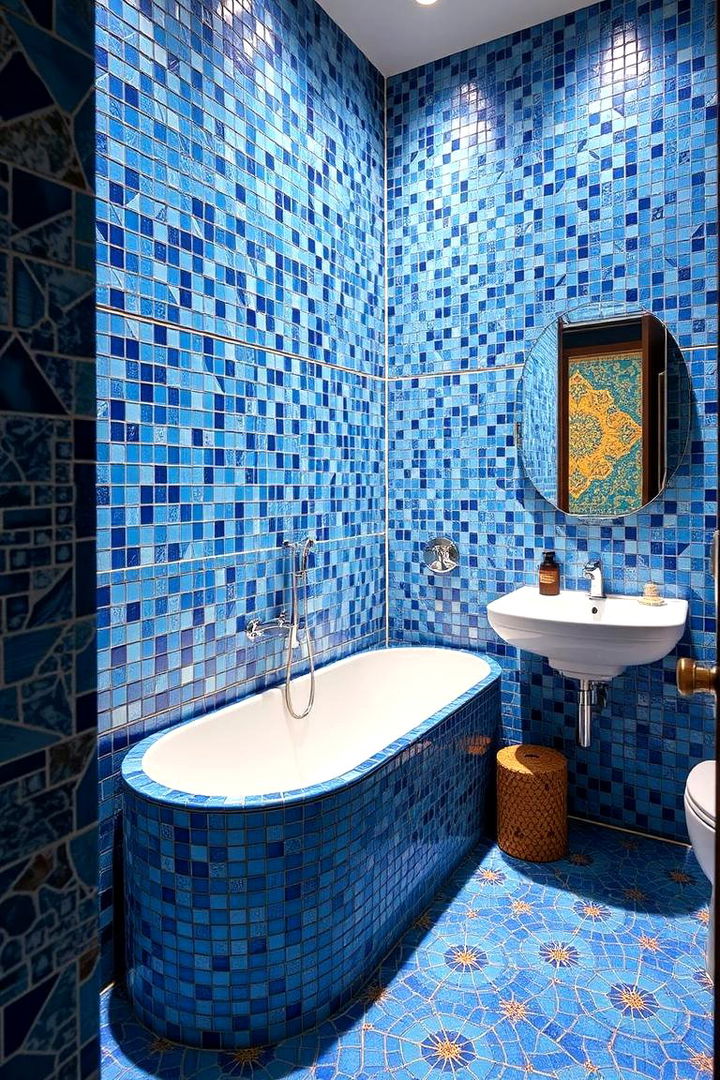 Patterned Mosaic Masterpiece - 22 Blue Tile Bathroom Ideas