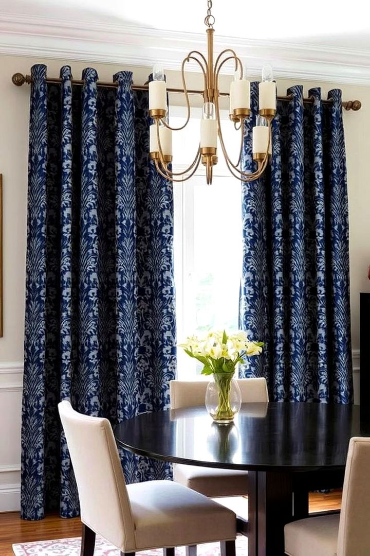 Patterned Navy Curtains - 22 Navy Blue Dining Room Ideas