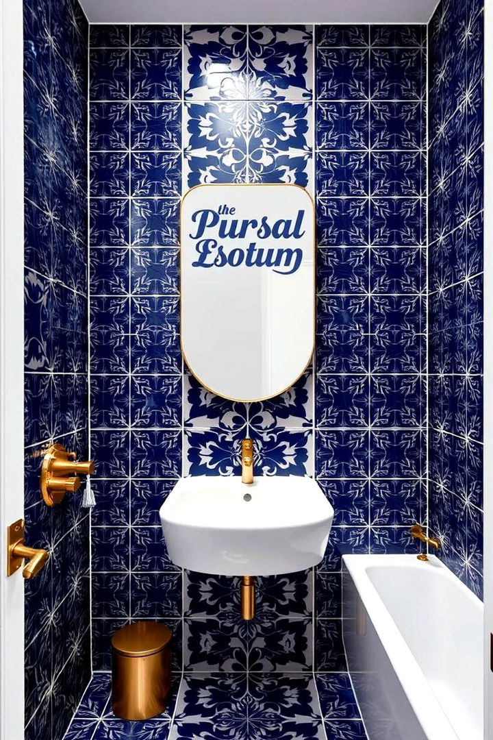 Patterned Navy Tiles Design - 22 Navy Blue Bathroom Ideas