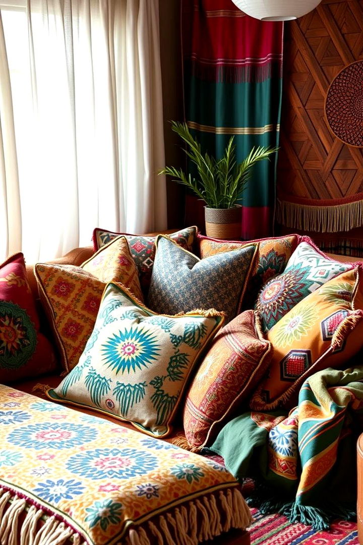 Patterned Pillows and Throws - 22 Colorful Boho Decor Ideas
