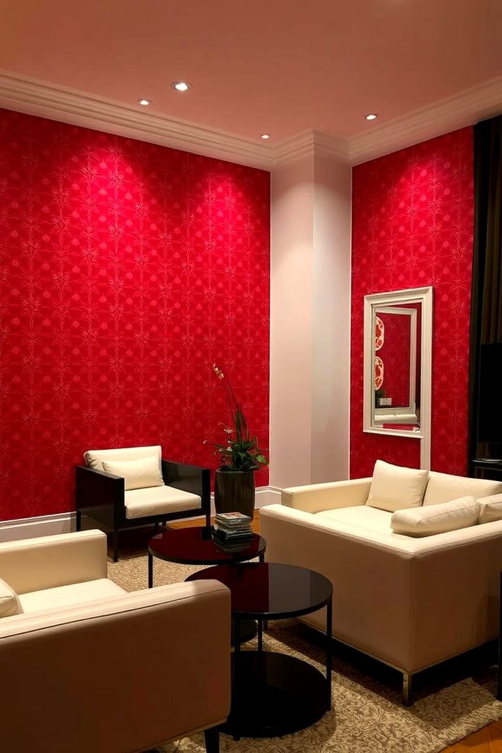 Patterned Red Wallpaper Wonders - 22 Red Living Room Ideas
