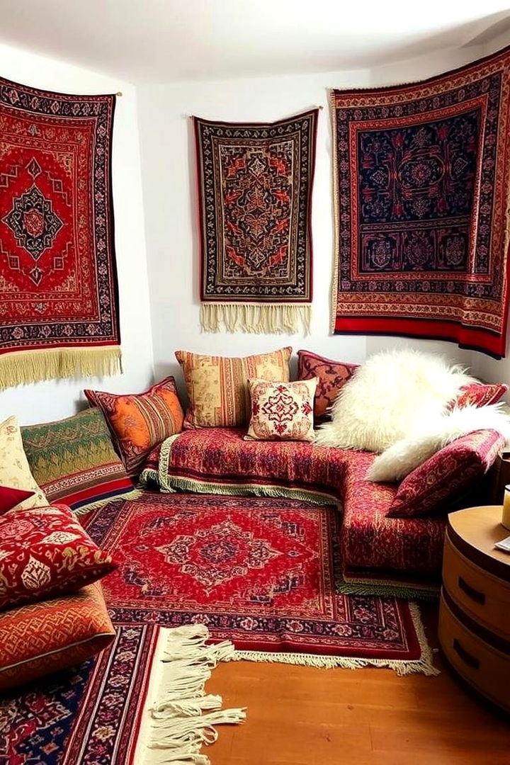 Patterned Rugs and Textiles - 22 Boho Meditation Room Ideas