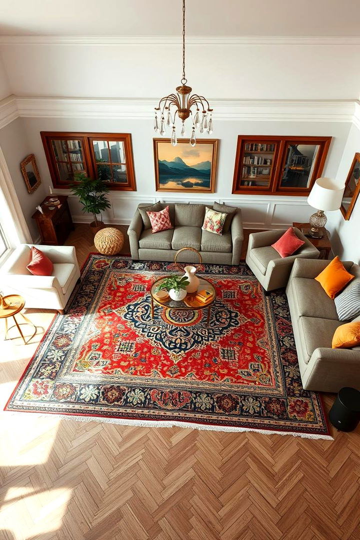 Patterned Rugs to Define Warmth - 22 Black Boho Living Room Ideas