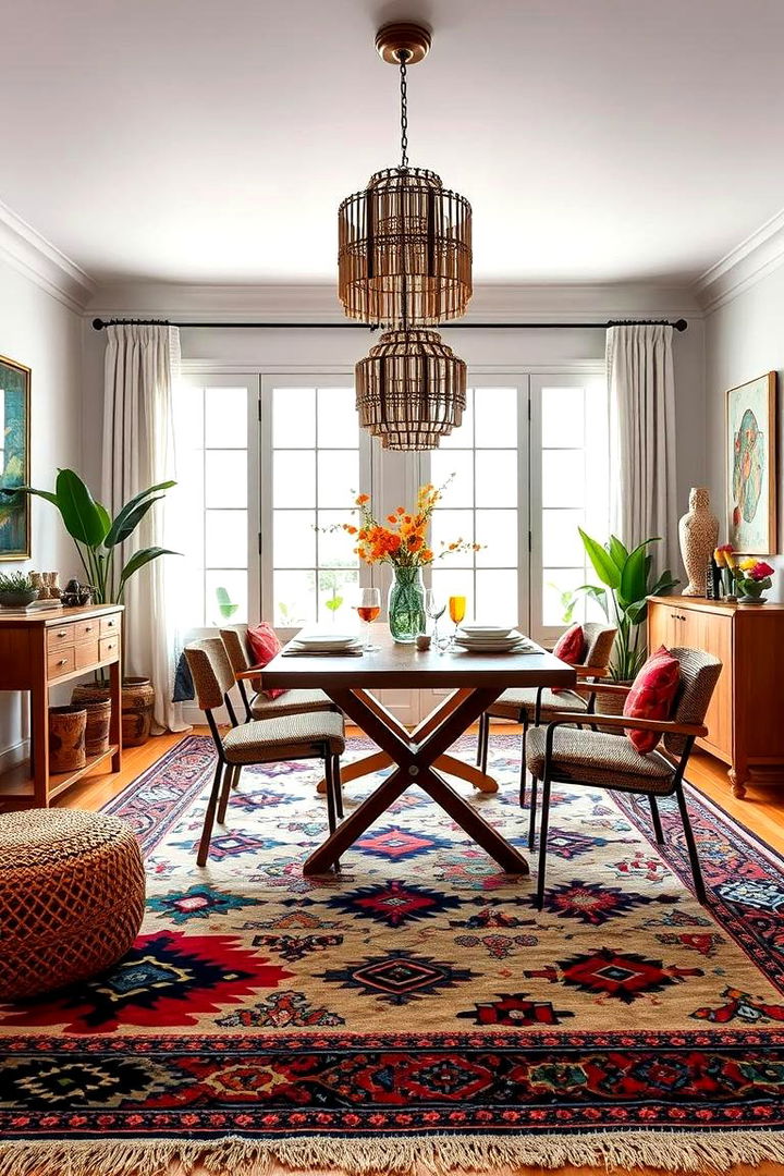 Patterned Rugs to Ground Space - 22 Boho Dining Room Ideas