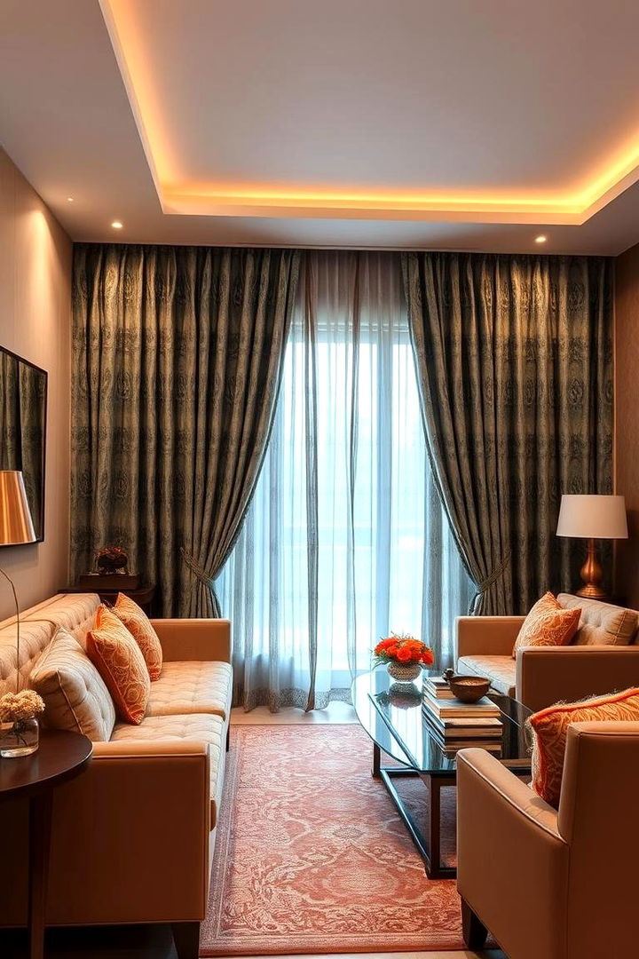 Patterned Teal Curtains Drama - 22 Teal and Orange Bedroom Ideas