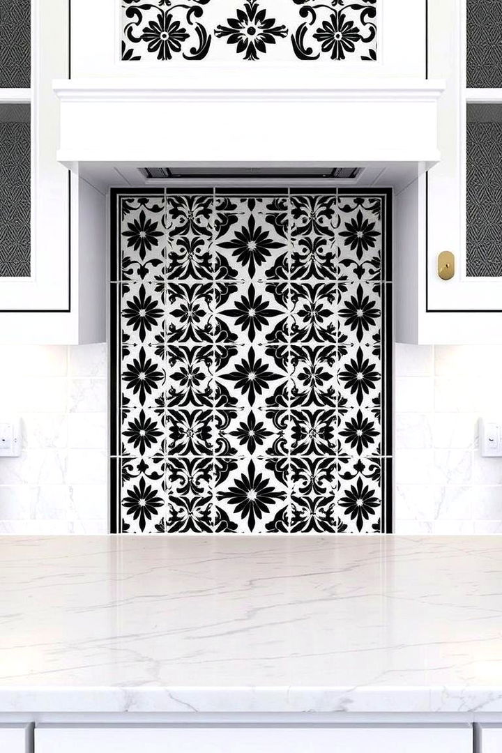 Patterned Tile Accents - 22 Black and White Kitchen Ideas