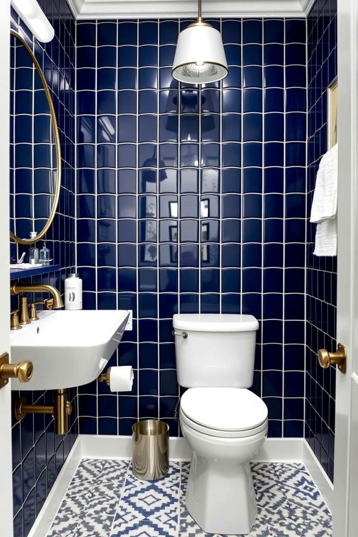 Patterned Tile Accents - 22 navy blue powder room ideas