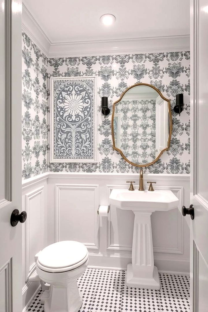 Patterned Wainscoting - 22 Black and White Bathroom Ideas