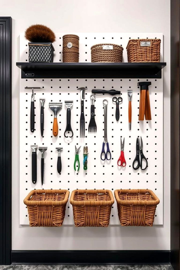 Pegboard for Tools and Accessories - 22 Pedestal Sink Storage Ideas