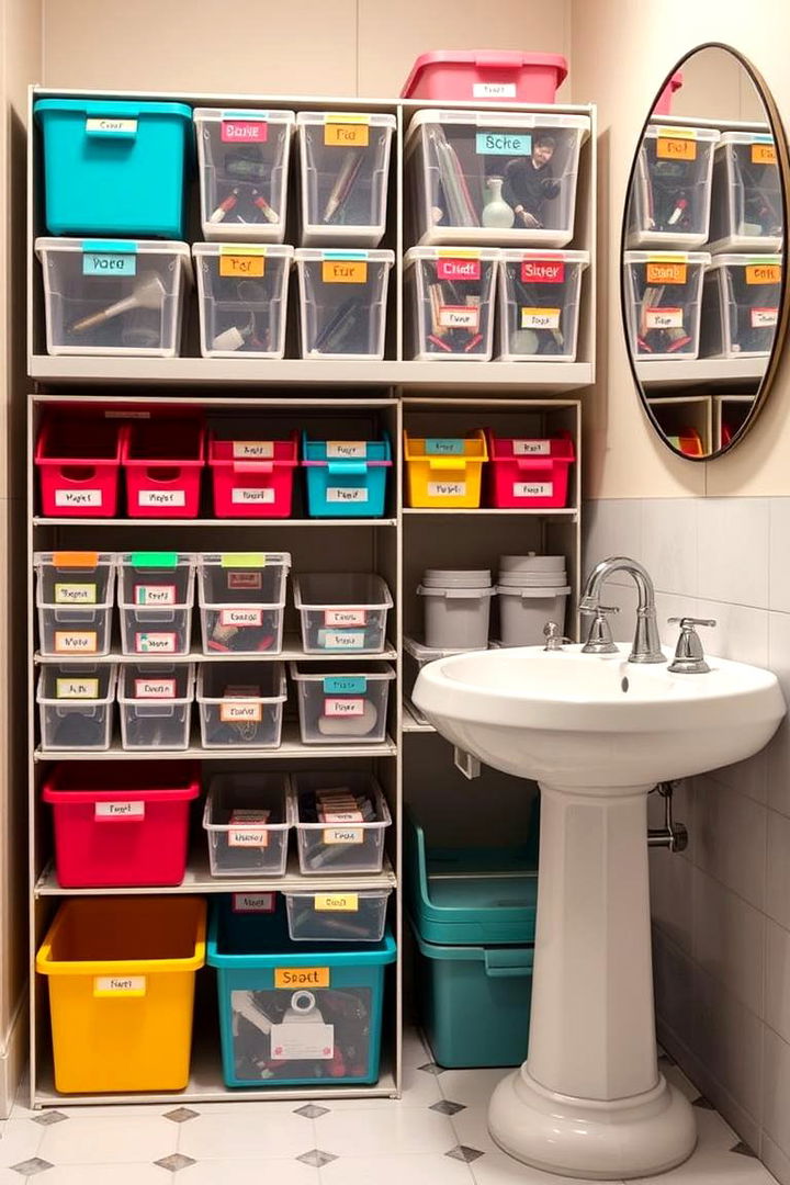 Personalized Labeling and Color Coding - 22 Pedestal Sink Storage Ideas