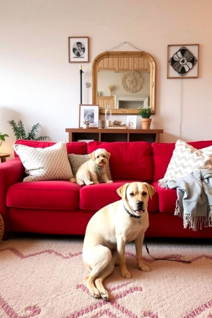 Pet Friendly Layout and Cozy Spaces - 22 Red Couch Living Room Ideas