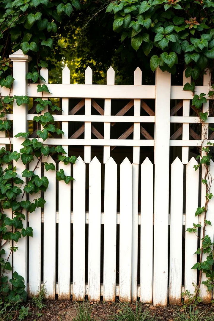 Picket Fence with Lattice Overlay - 22 Cheap Privacy Fence Ideas