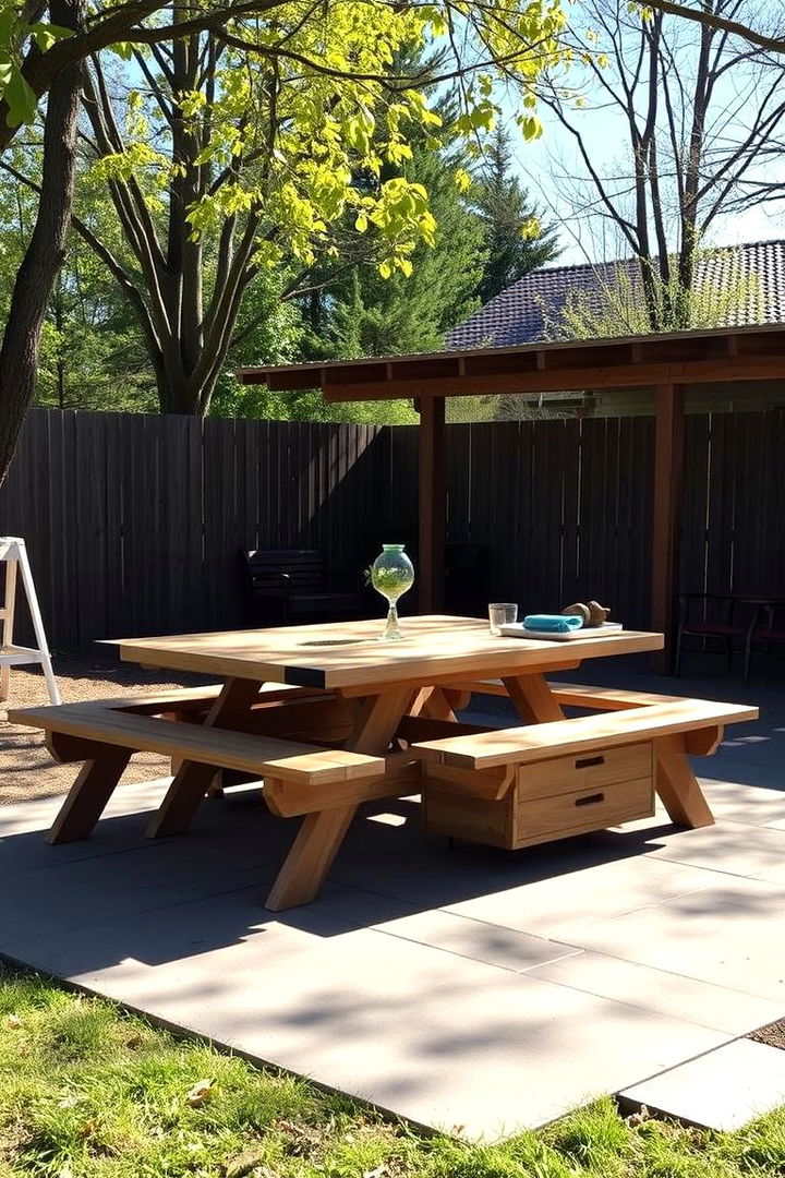 Picnic Table with Integrated Storage - 22 Outdoor Storage Ideas